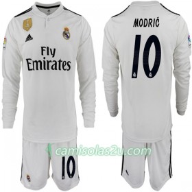 Camisolas de Futebol Real Madrid MODRIC 10 Criança Equipamento Principal 2018/19 Manga Comprida